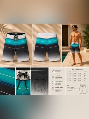 Goodfellow & Co Men's Teal to Black Gradient Swim Board Shorts